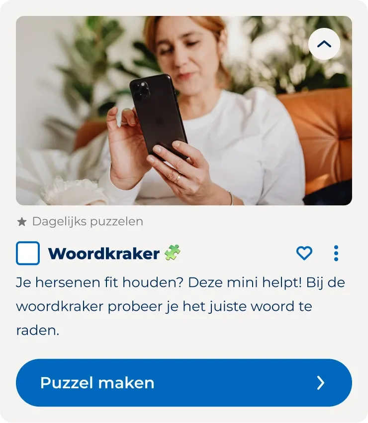 Woordkraker puzzle mini, not started: empty checkbox and a Puzzel maken button.
